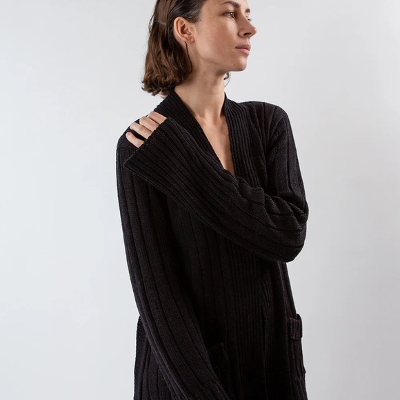 Erica Tanov Pima Cotton Lounge Cardigan in Black, Large - Picture 4 of 8